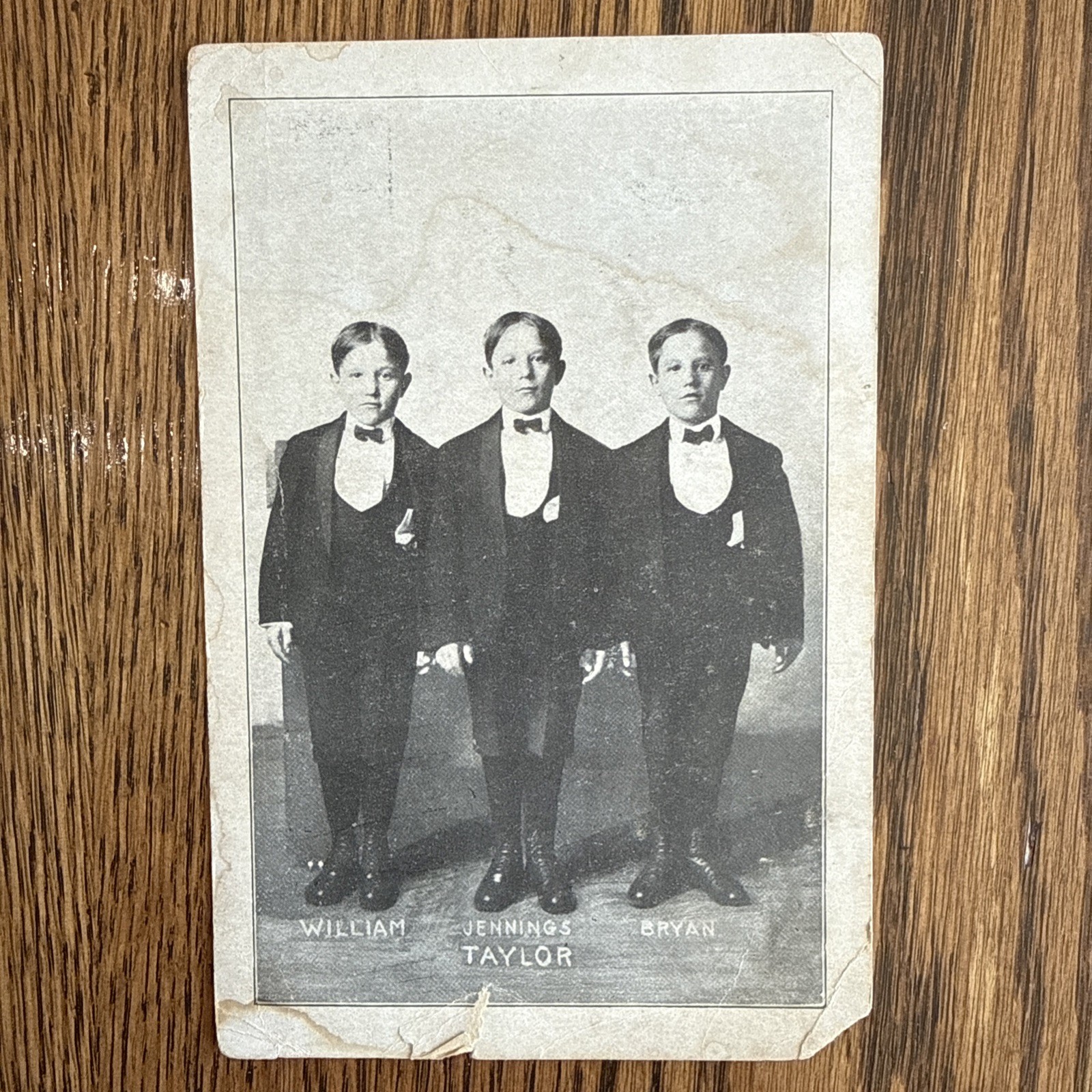 Presidential Campaign Postcard William Jennings Bryan Vintage B&W 3 boys suits