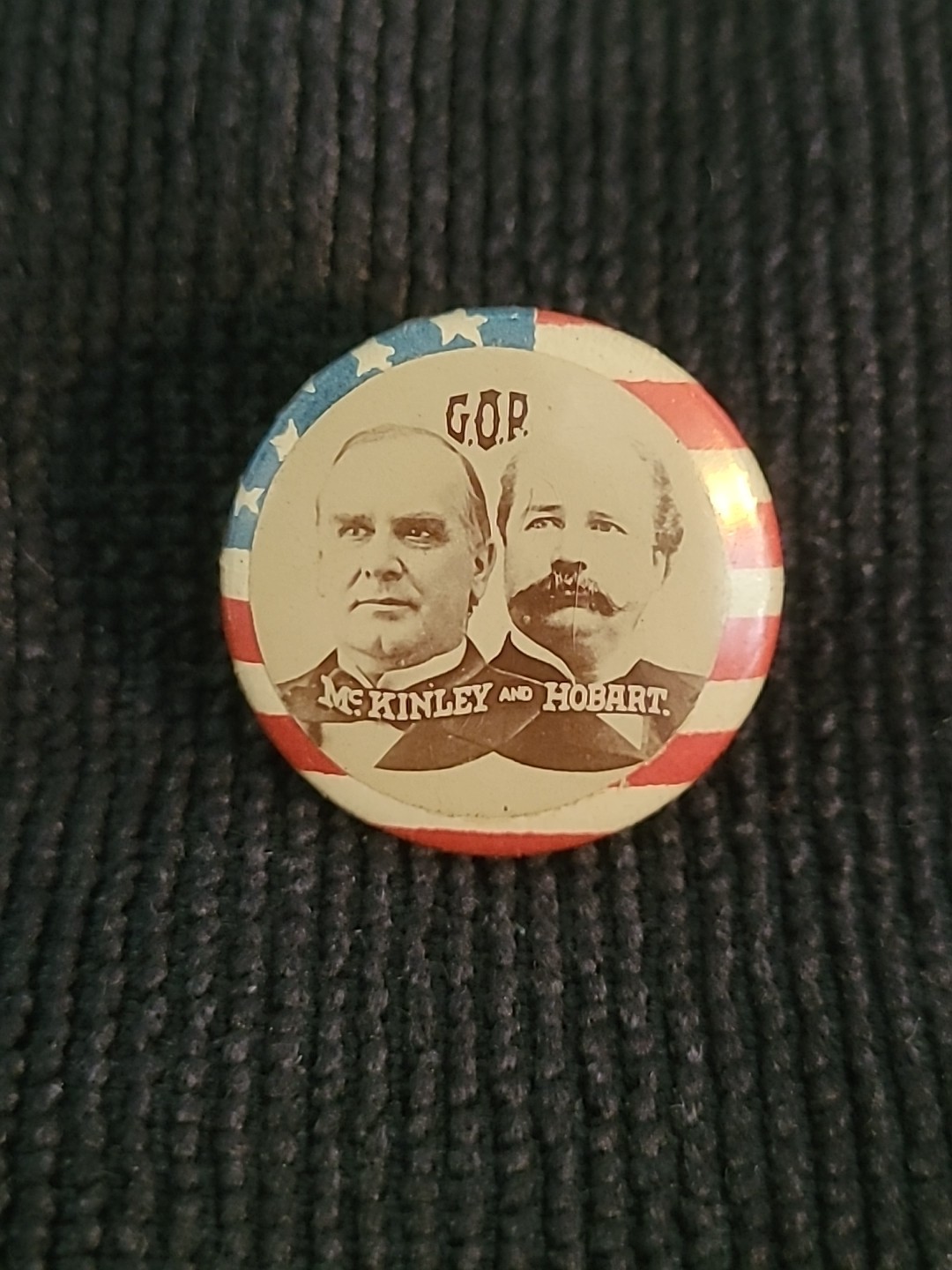 1896 William McKinley & Hobart Political 7/8″ Campaign Stud Celluloid Button