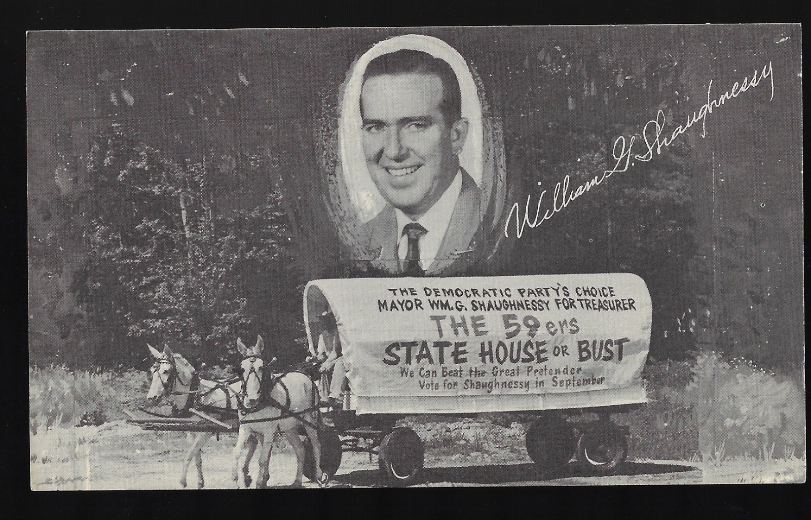 1958 Wm Shaughnessy Campaign Primary Postcard Using MA Senator John Kennedy Name