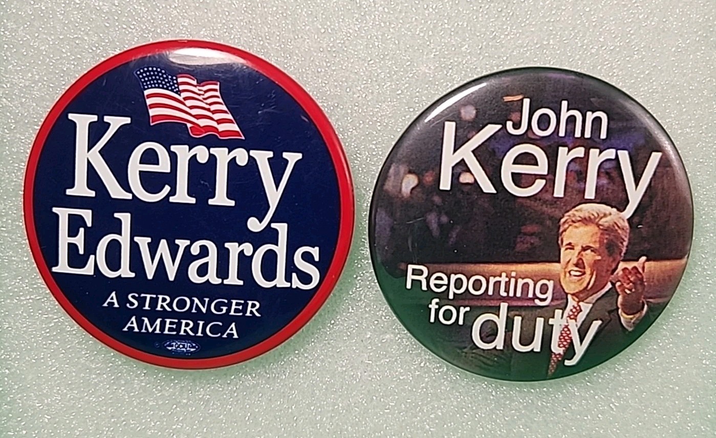 2004 John Kerry Edwards Campaign Pin Button Set Reporting Duty Stronger America