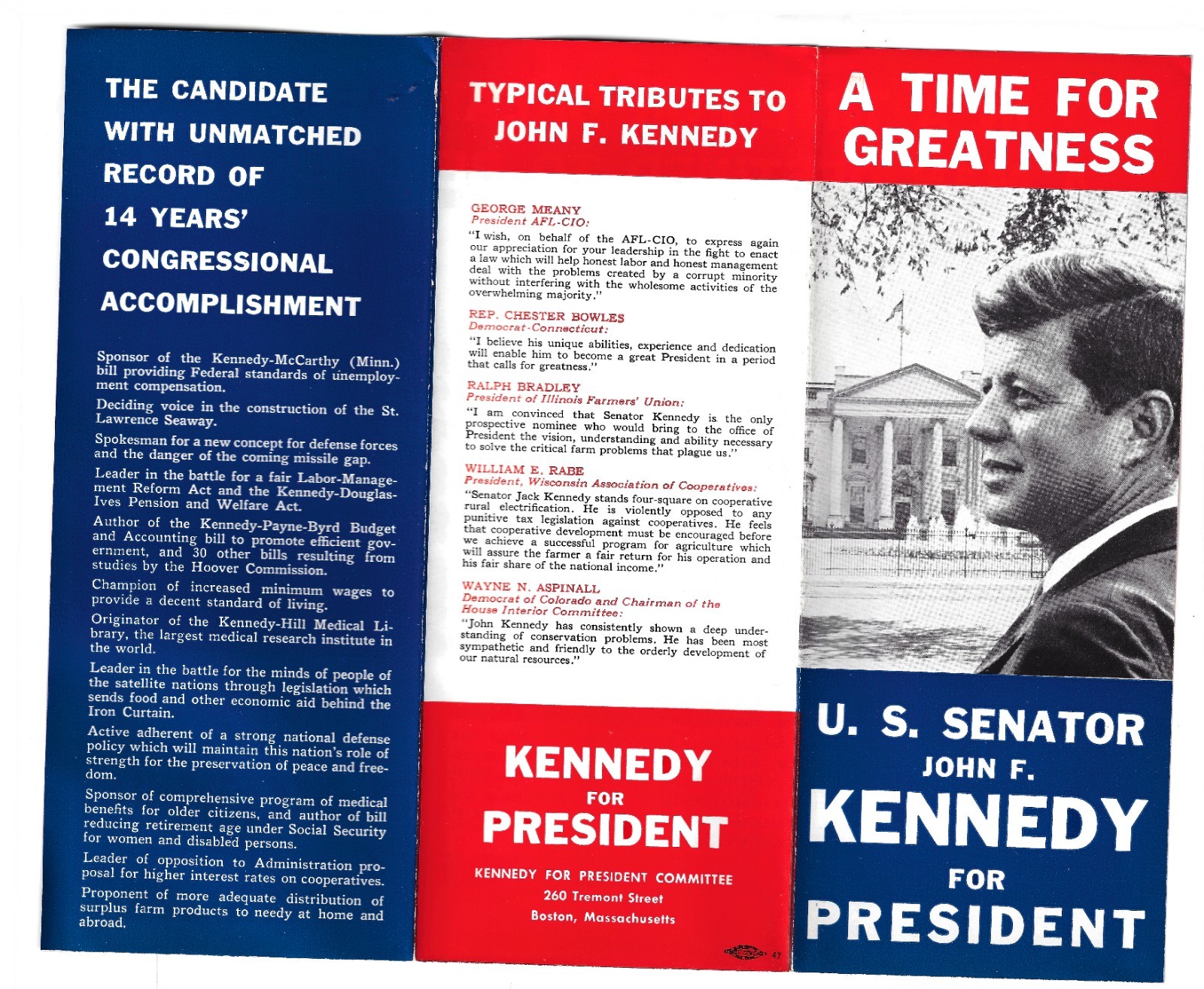 1960 Big John Kennedy Presidential Primary Campaign Slogan Pamphlet Boston Ma HQ