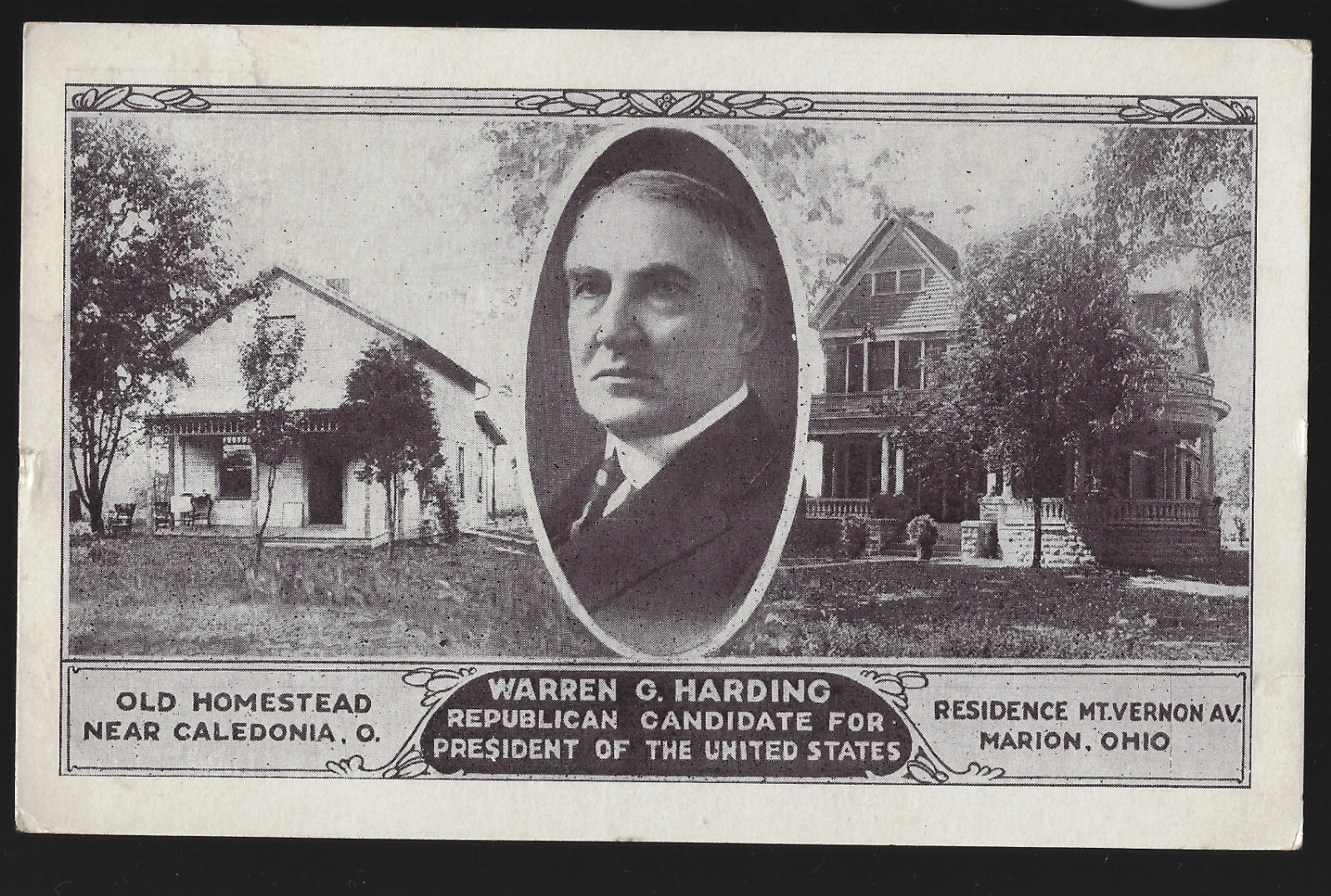 More Common 1920 Warren G Harding GOP Candidate 4 President Postcard B & W Vrsn