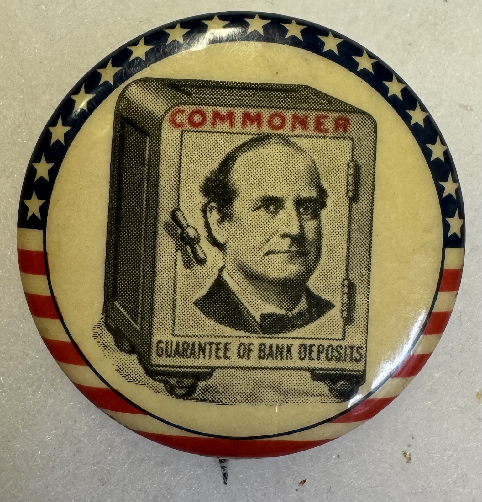 1908 WILLIAM JENNINGS BRYAN “COMMONER” 1 1/4″ CAMPAIGN BUTTON; GRAPHIC & SCARCE!