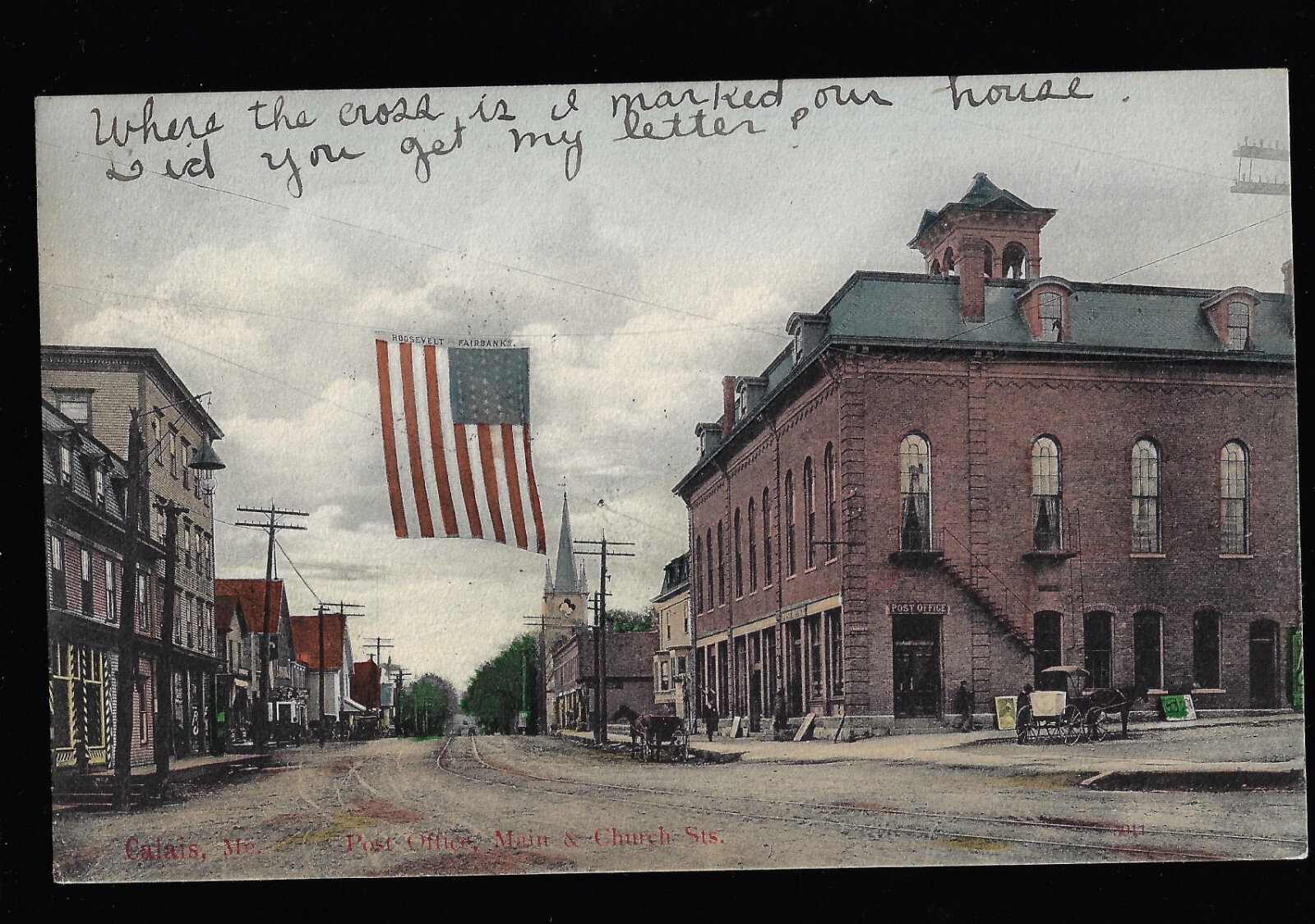 1904 Roosevelt Fairbanks Campaign Street Banner Portland ME? Postcard Calais PM