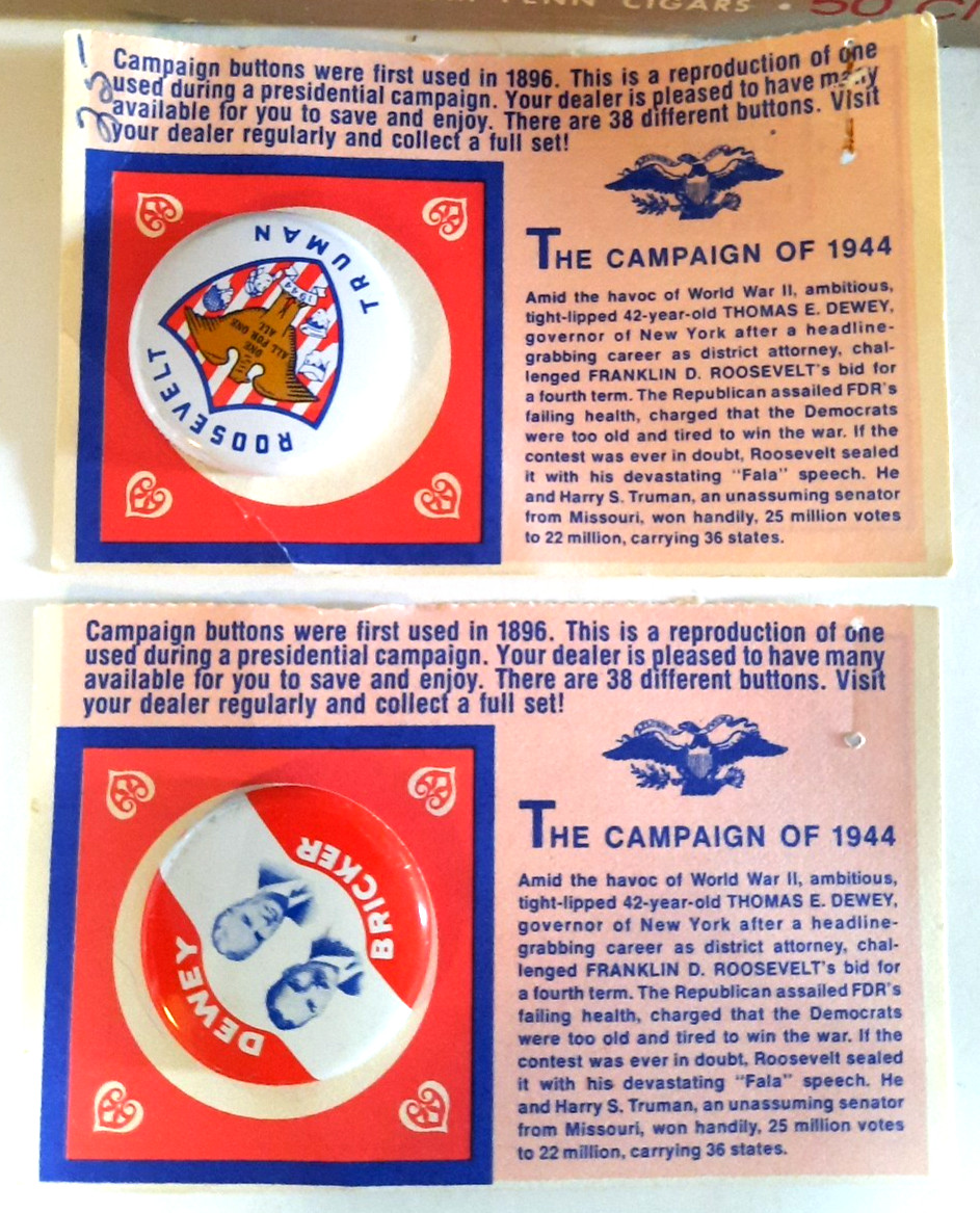 VTG Lot of 2 AMOCO Oil Reproduction Political Pins Campaign 1944 Dewey & FDR