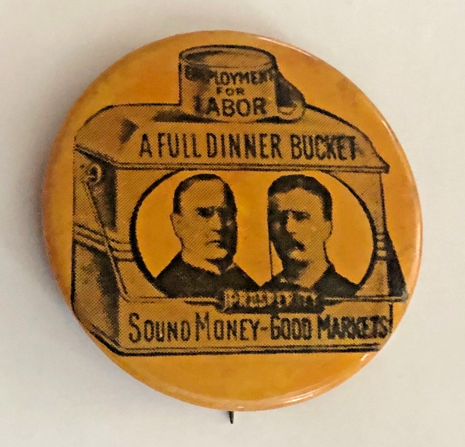 Vtg McKinley & Roosevelt A FULL DINER BUCKET Campaign Pin Button; 1960 Replica