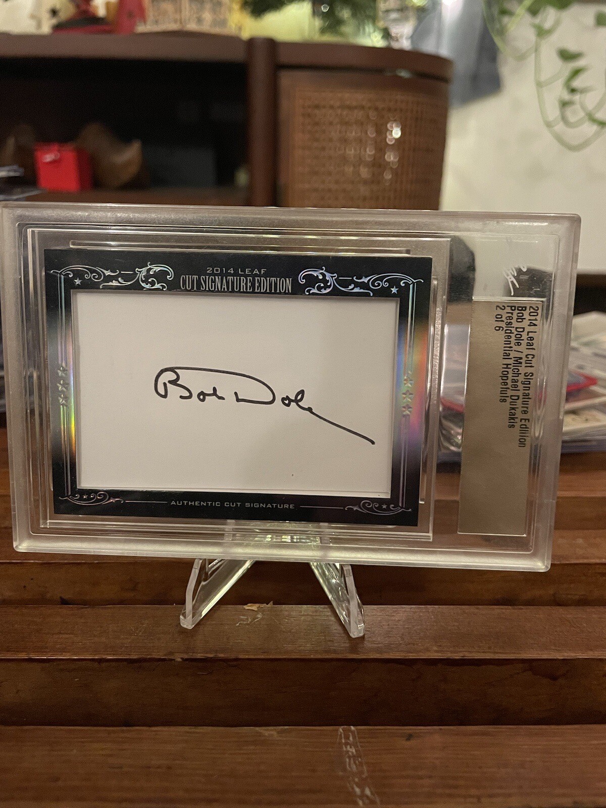 Bob Dole/Michael Dukakis Dual Autograph 2014 Leaf Cut Signatures
