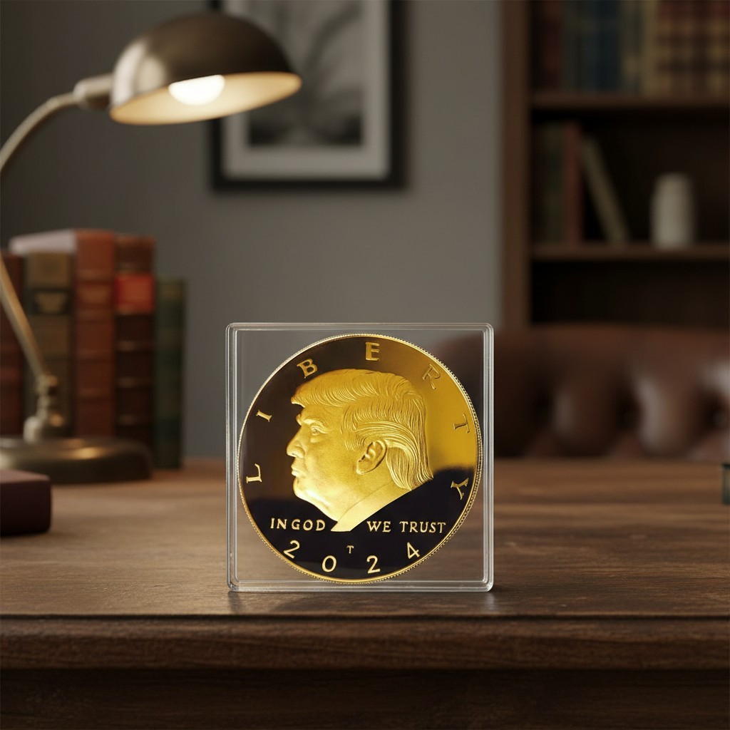 Mint State Donald Trump 2024 Gold-Plated Coin in Protective Case – Collectible