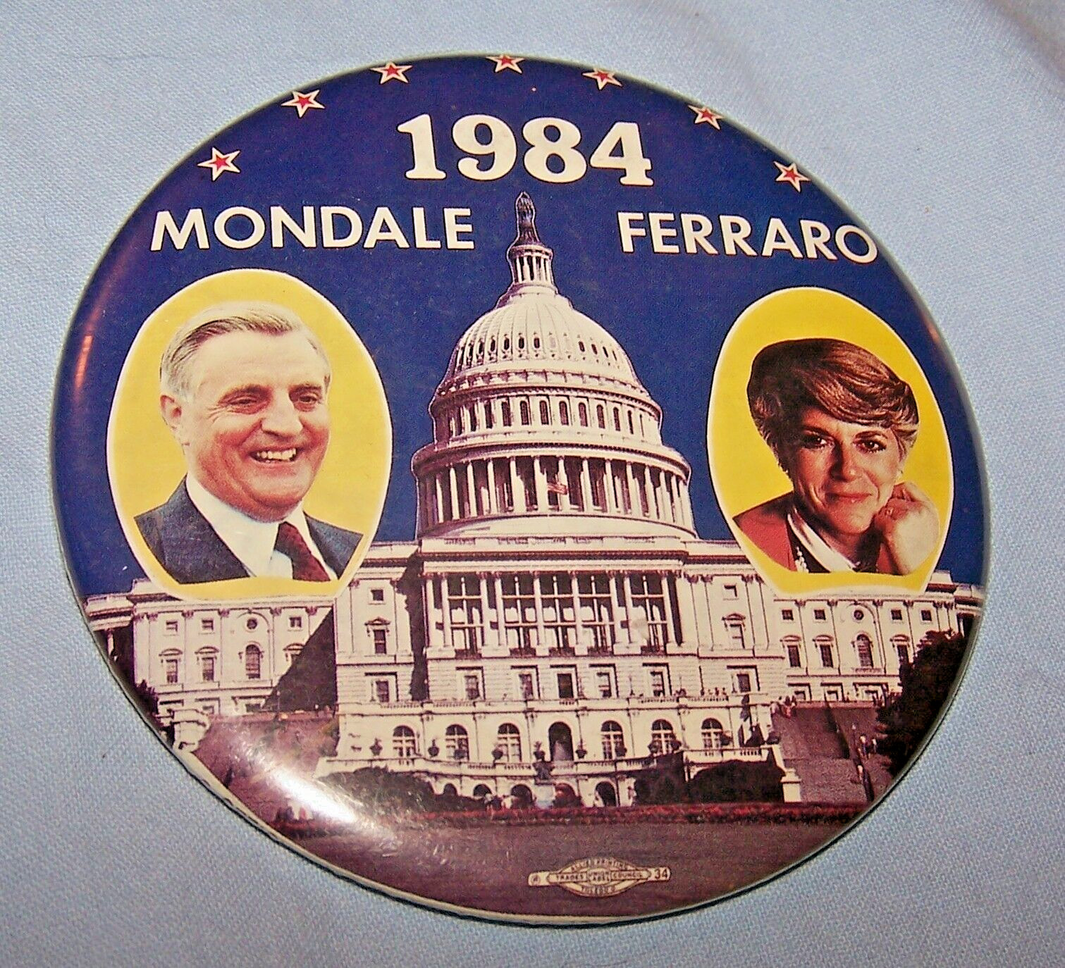 Vintage 1984 Large Mondale-Ferraro Democratic Political Button-Union Bug