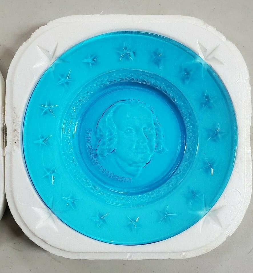 Wheaton Nuline Millville New Jersey Presidential Plate Monroe Sealed Blue Glass