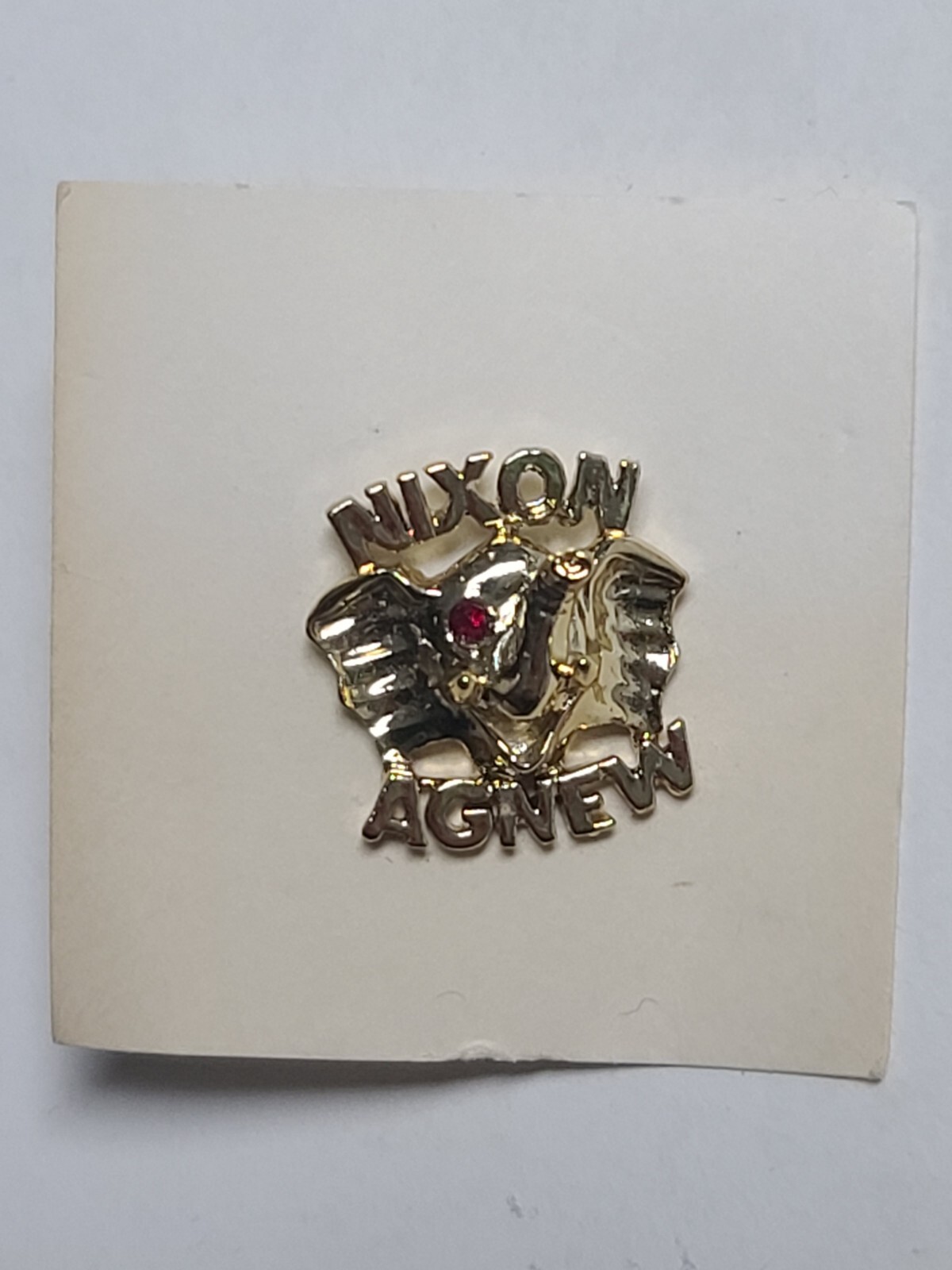 Nixon Agnew 1968 Political Campaign Lapel Pin Gold Color Elephant Red Glass Eye