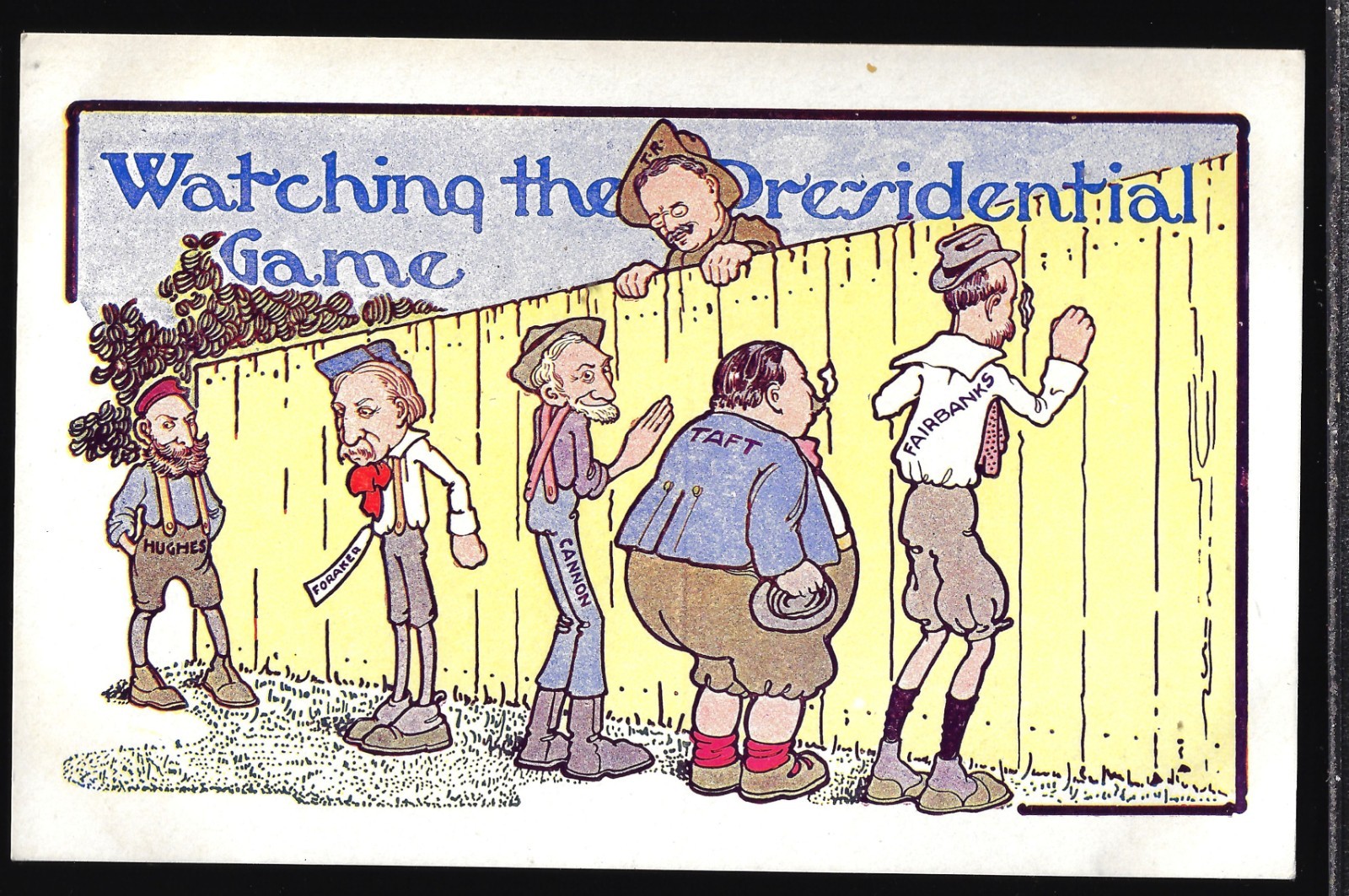 1908 Prez Campaign Postcard Teddy Roosevelt Taft Hughes Fairbanks Cannon Hopeful