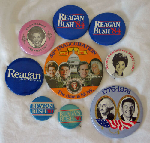 9 1980s Reagan / Bush / Nancy Political Election Pinbacks / Pins