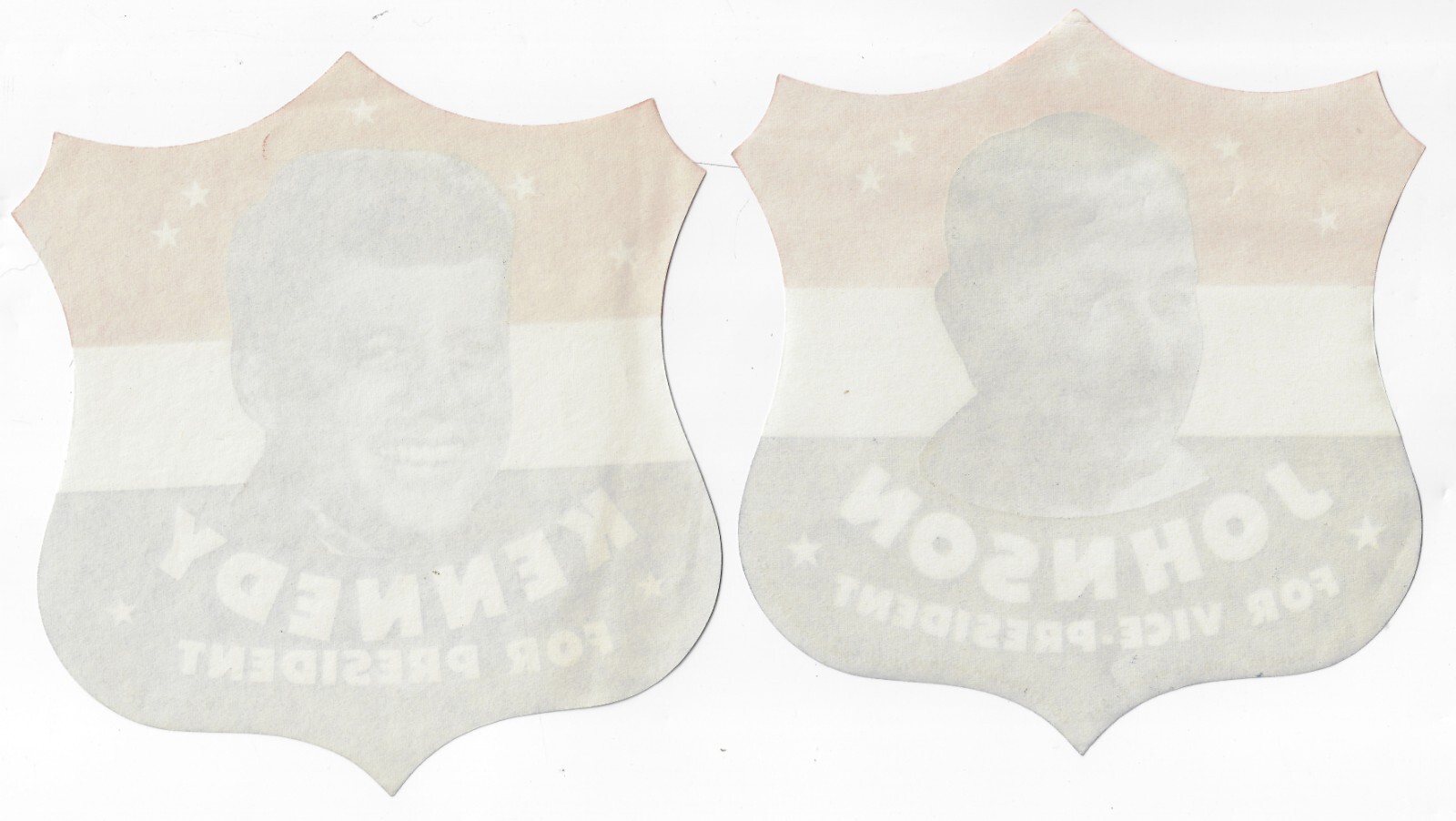 1960 Two Kennedy Johnson Prez Campaign Window Shield Decals Mature Image on JFK