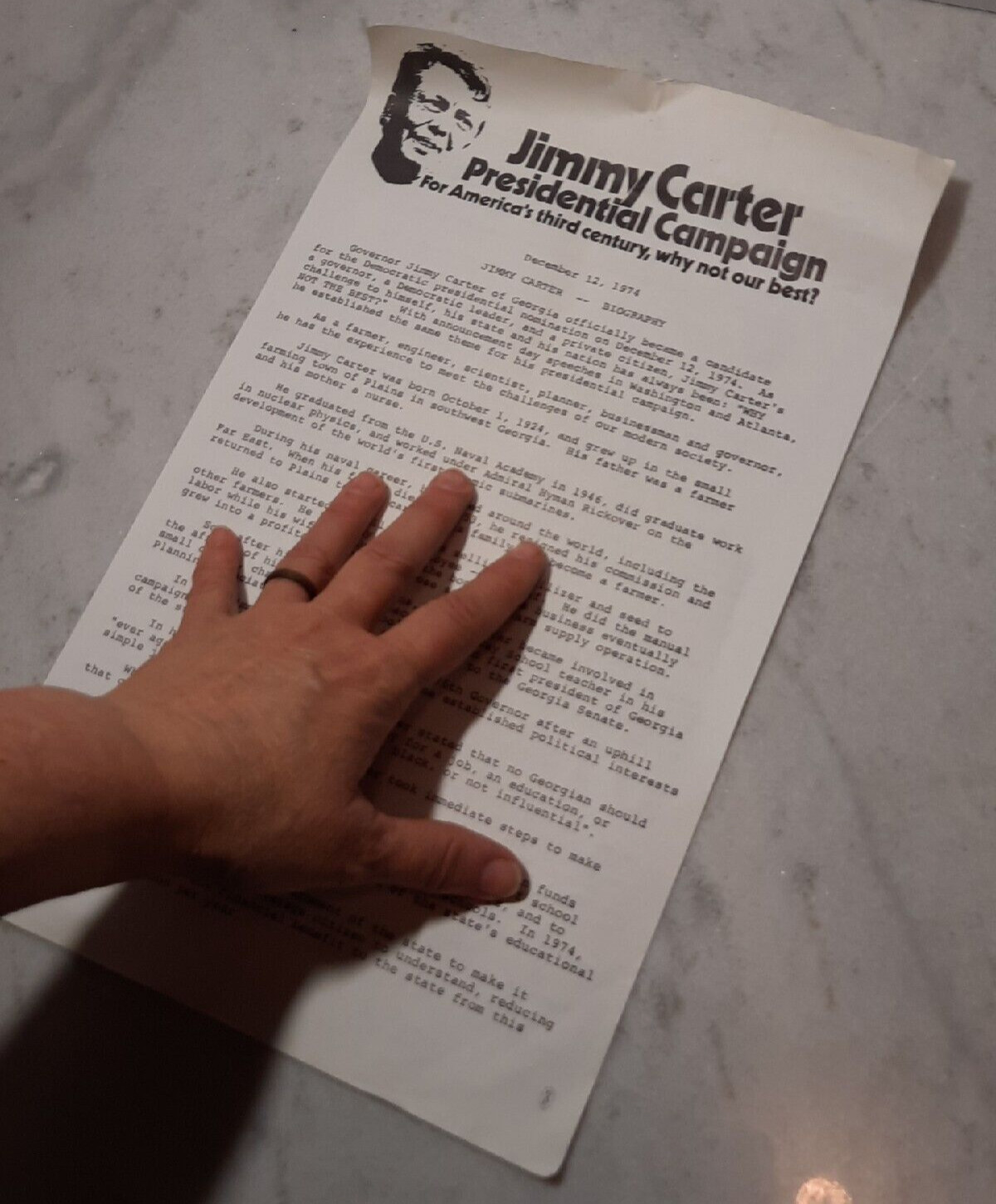 President Jimmy Carter 1976 Election Campaign Early Biography Letter Dec. 1974