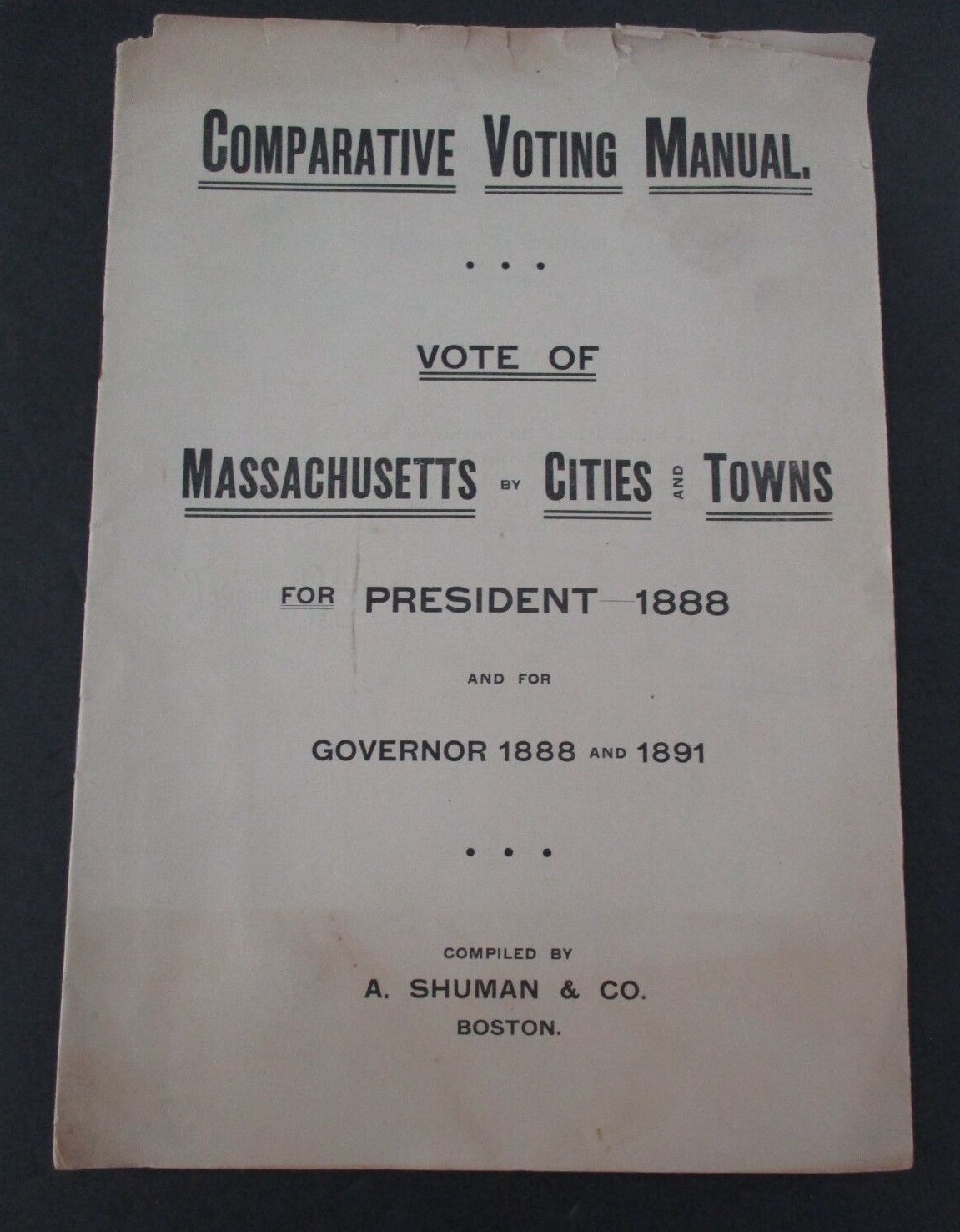 Comparative Voting Manual from A.Shuman & Co. Clothiers, Boston MA, Pres. & Gov.