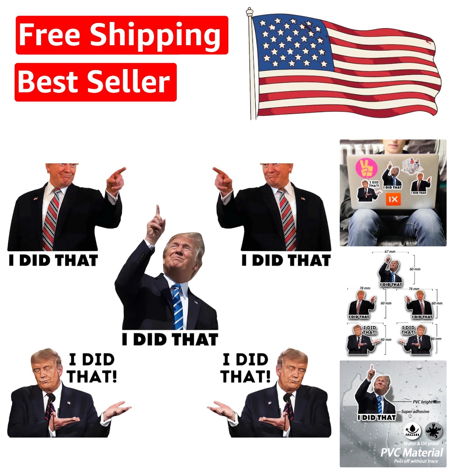 Humorous Trump Stickers Bundle – 100 Waterproof Vinyl Decals in 5 Styles