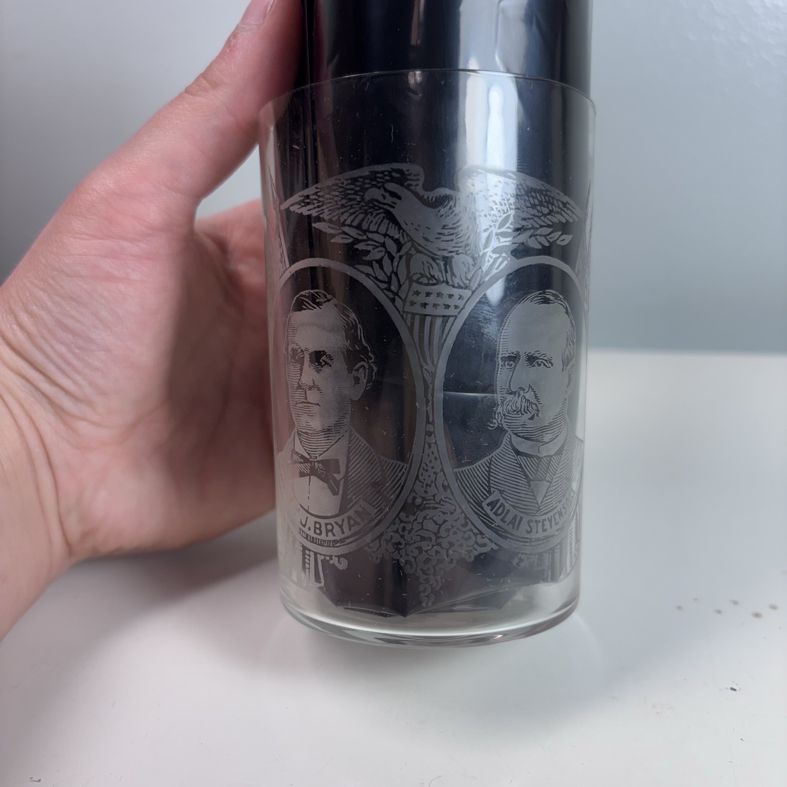 Antique Presidential Campaign Commemorative Glass Bryan and Stevenson 1900