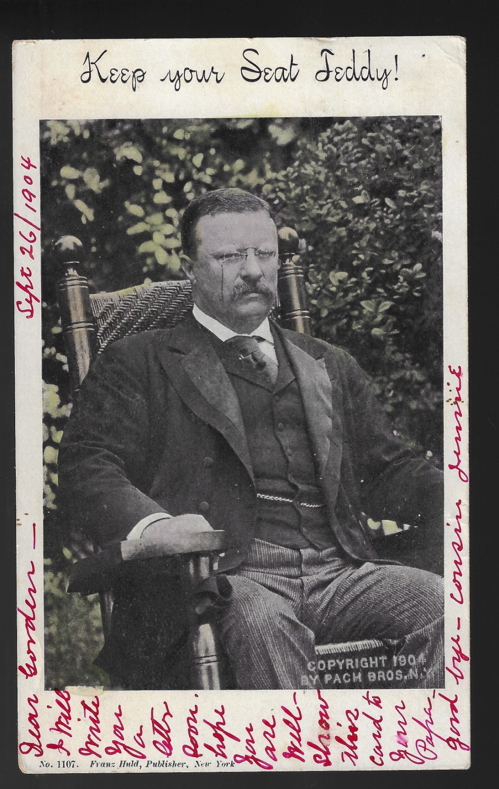 Famous 1904 Teddy Roosevelt Re-Election Prez Campaign Postcard Keep Your Seat TR