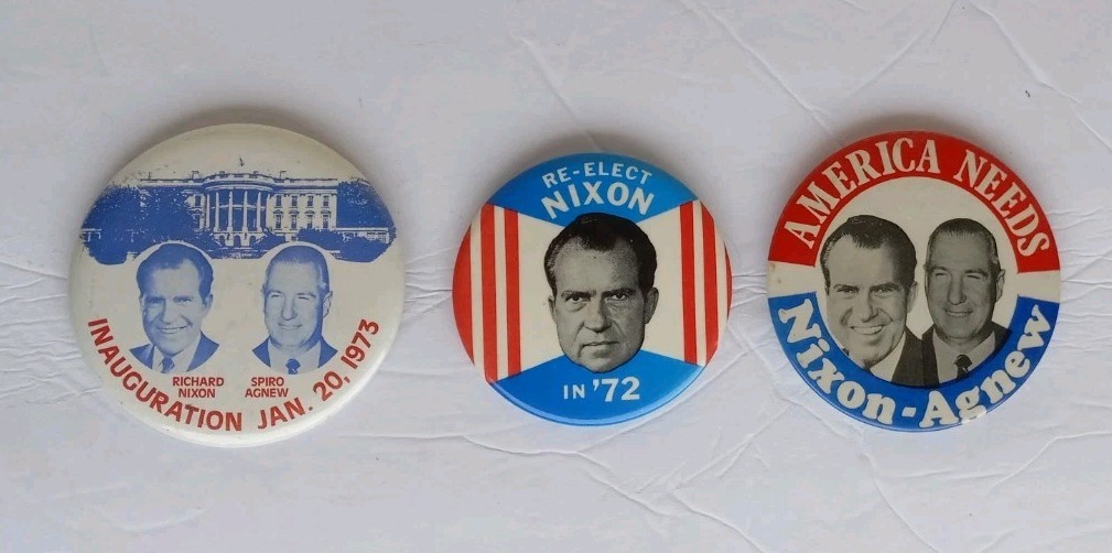Lot of 3 – President Richard Nixon Agnew 3 1/2″ Photo Campaign Button Pin back