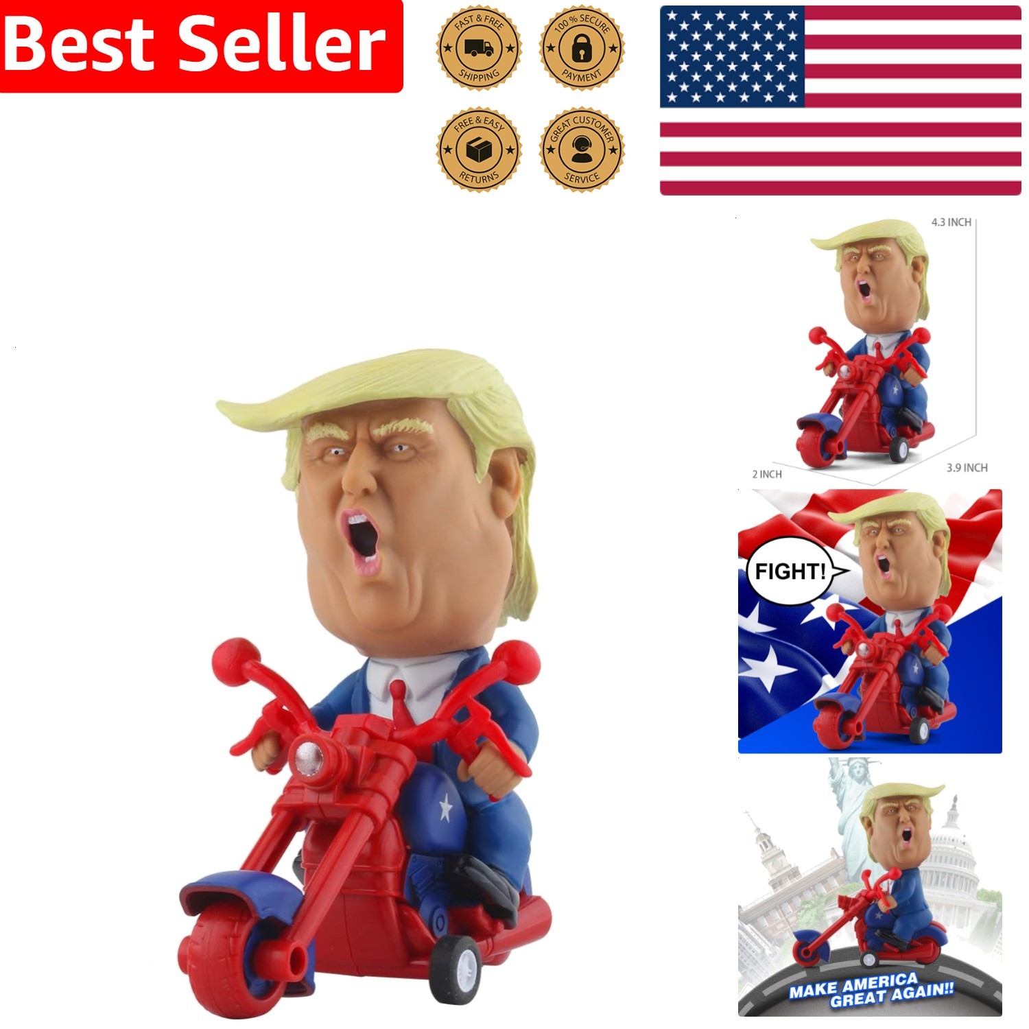 Figure Trump Motorcycle 2024 Election Gag Gift Funny Collectible Novelty Present