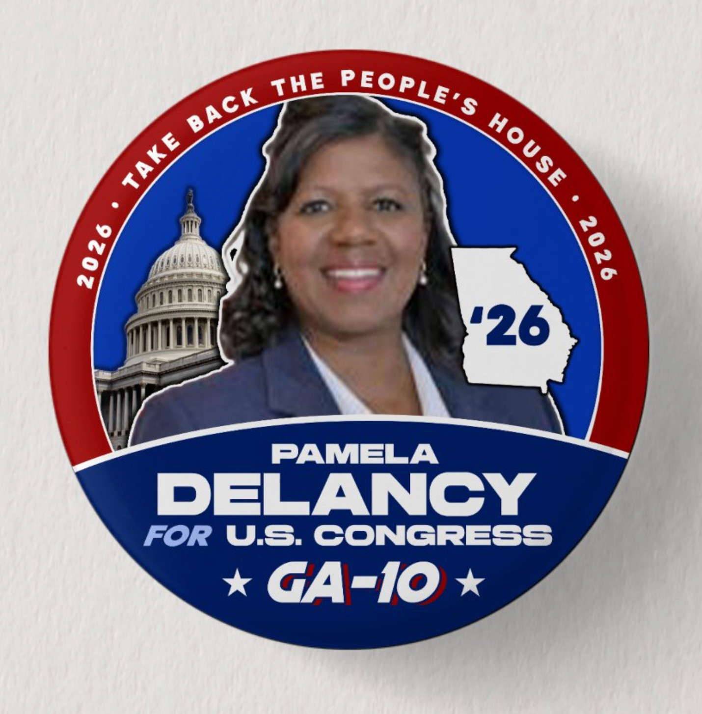 PAMELA DELANCY Congress 2026 Pin Button Political Democrat Georgia Midterms