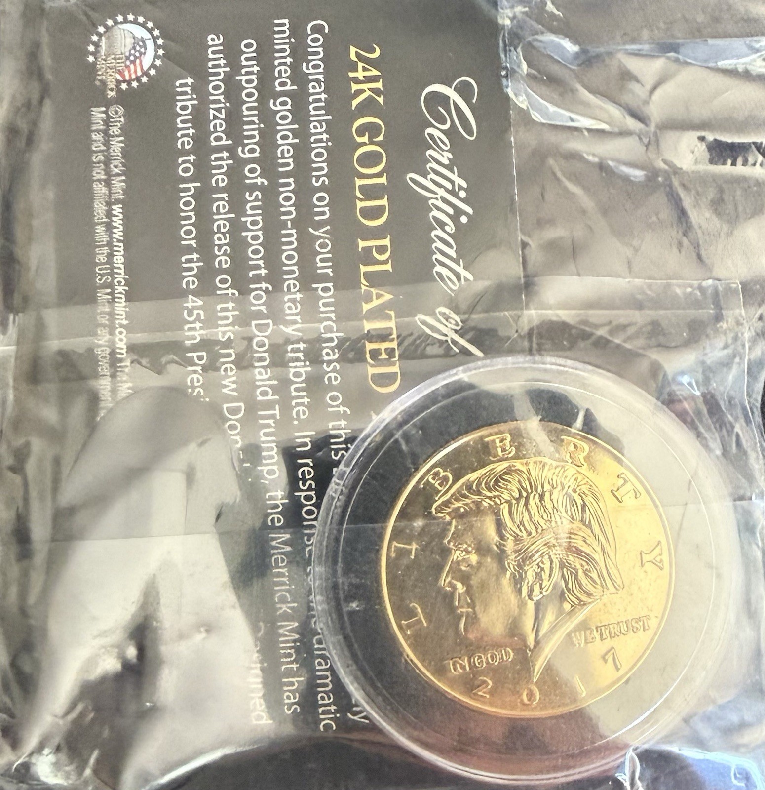 Donald J. Trump 2017 Presidential Eagle Seal 24K Gold-Plated with Display Stand