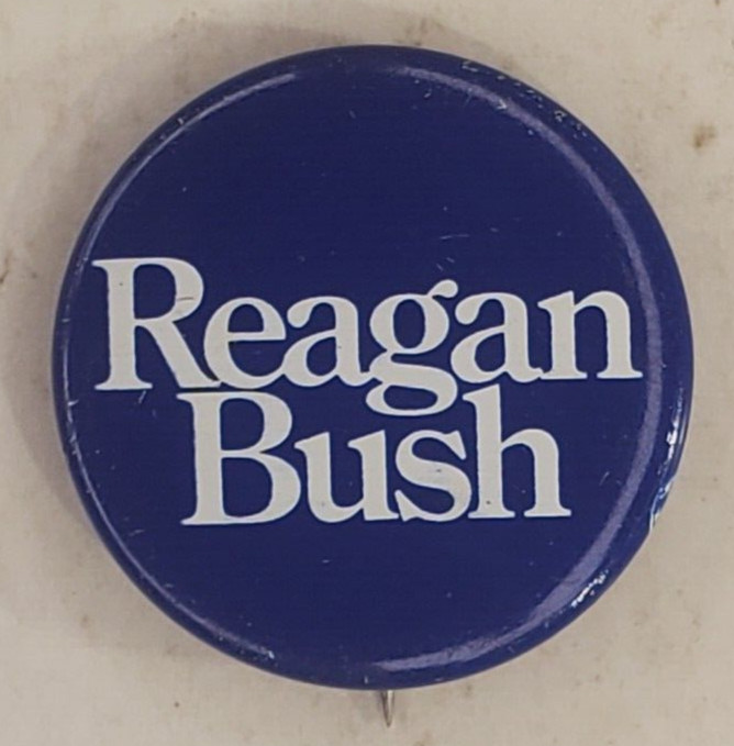 Vintage 1984 Reagan Bush Presidential Campaign Blue Metal Pinback Button