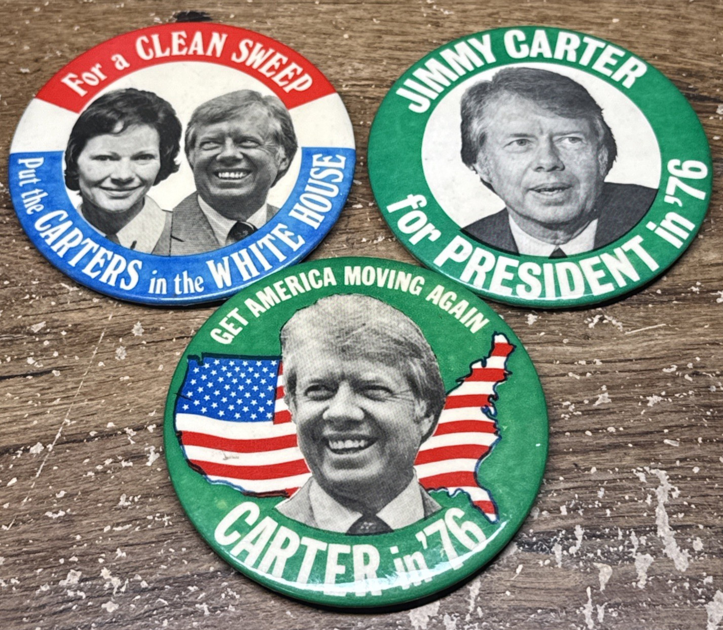 (Lot of 3) Jimmy Carter Large Presidential Campaign Buttons “Carter in ’76”