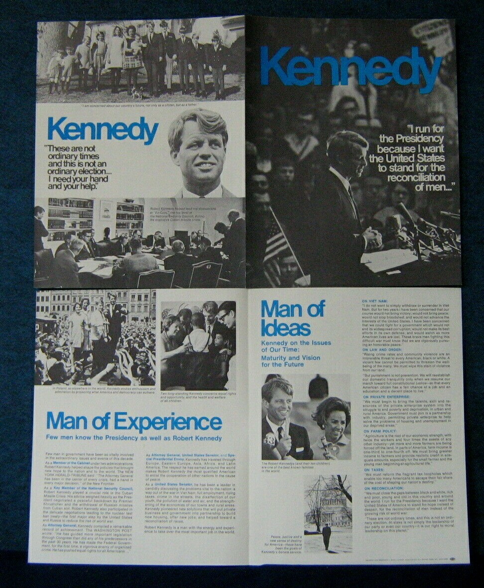 1968 RFK Robert F. Kennedy For Pres. 4 Pg.Flier San Fran HQ–FREE SHIPPING