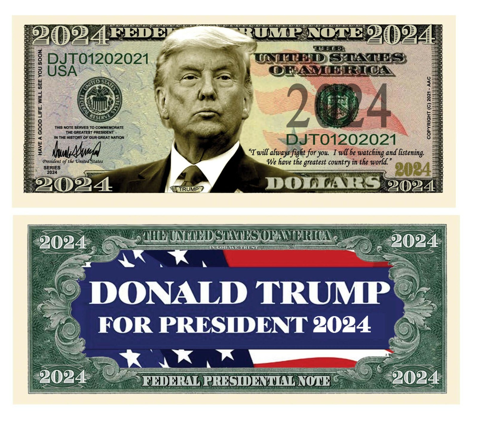 10 Pack POTUS Donald Trump 2024 Dollar Bill For President 47 Novelty MAGA Money