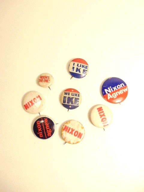 mixed group of 8 Richard Nixon campaign pins – some with Ike in the 1950s