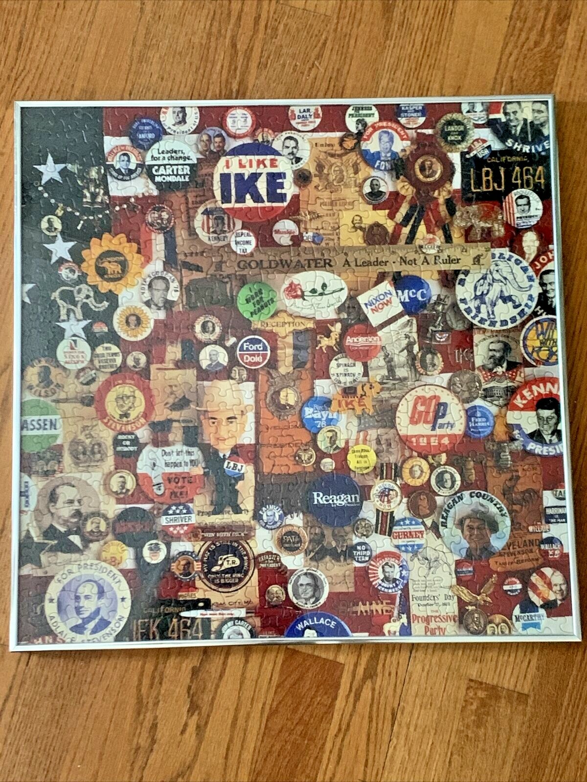 Framed Art Glass Jigsaw Puzzle PRESIDENTIAL CANDIDATES Nixon Kennedy Reagan ❤️tb