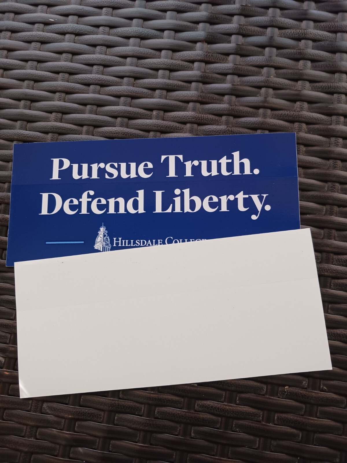 SET 2″Pursue Truth. Defend Liberty” blue/white bumper stickers about 3.75″x8.50″