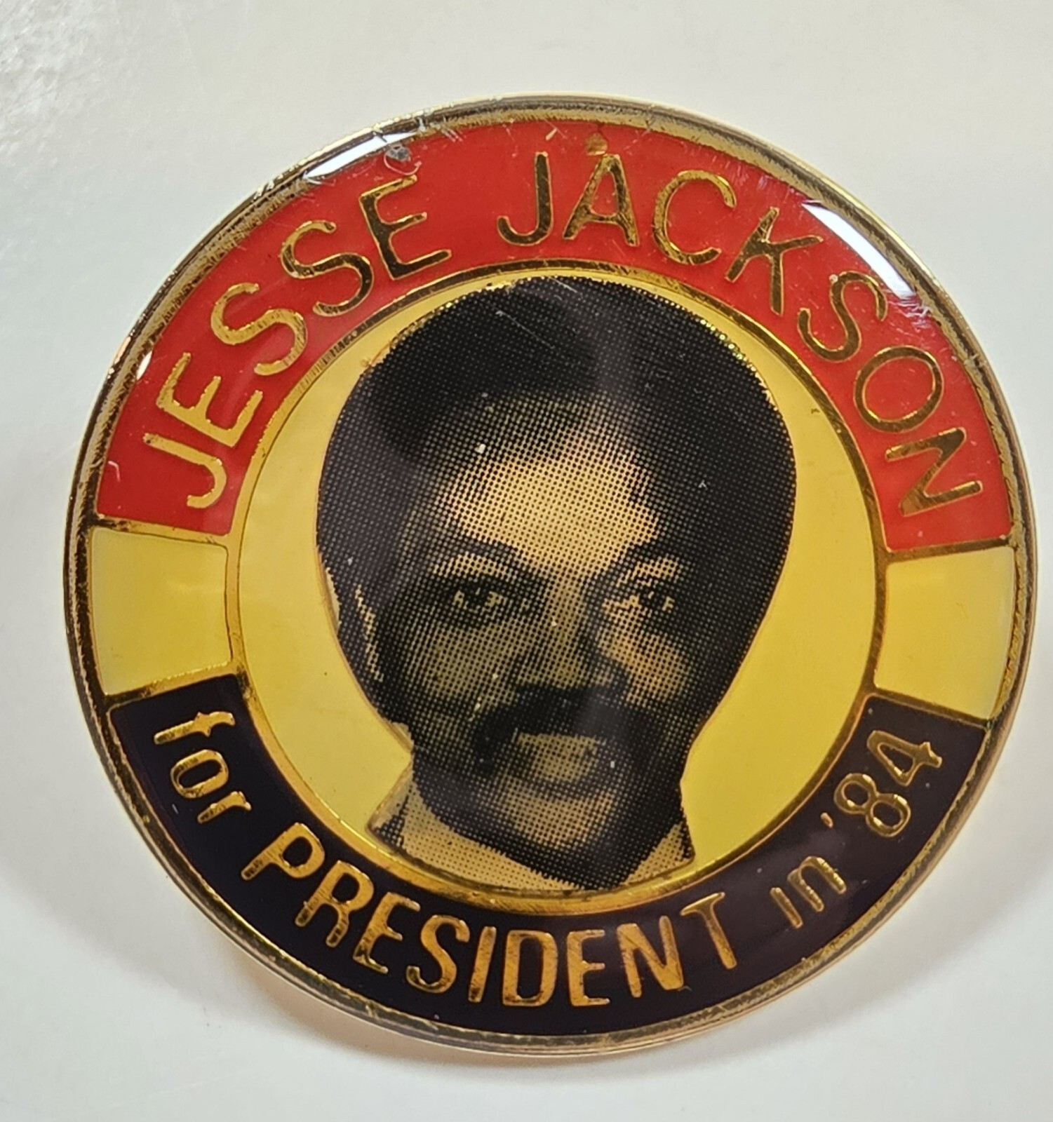 VINTAGE Jesse Jackson for President 1984 Election pin Button Gold Tone