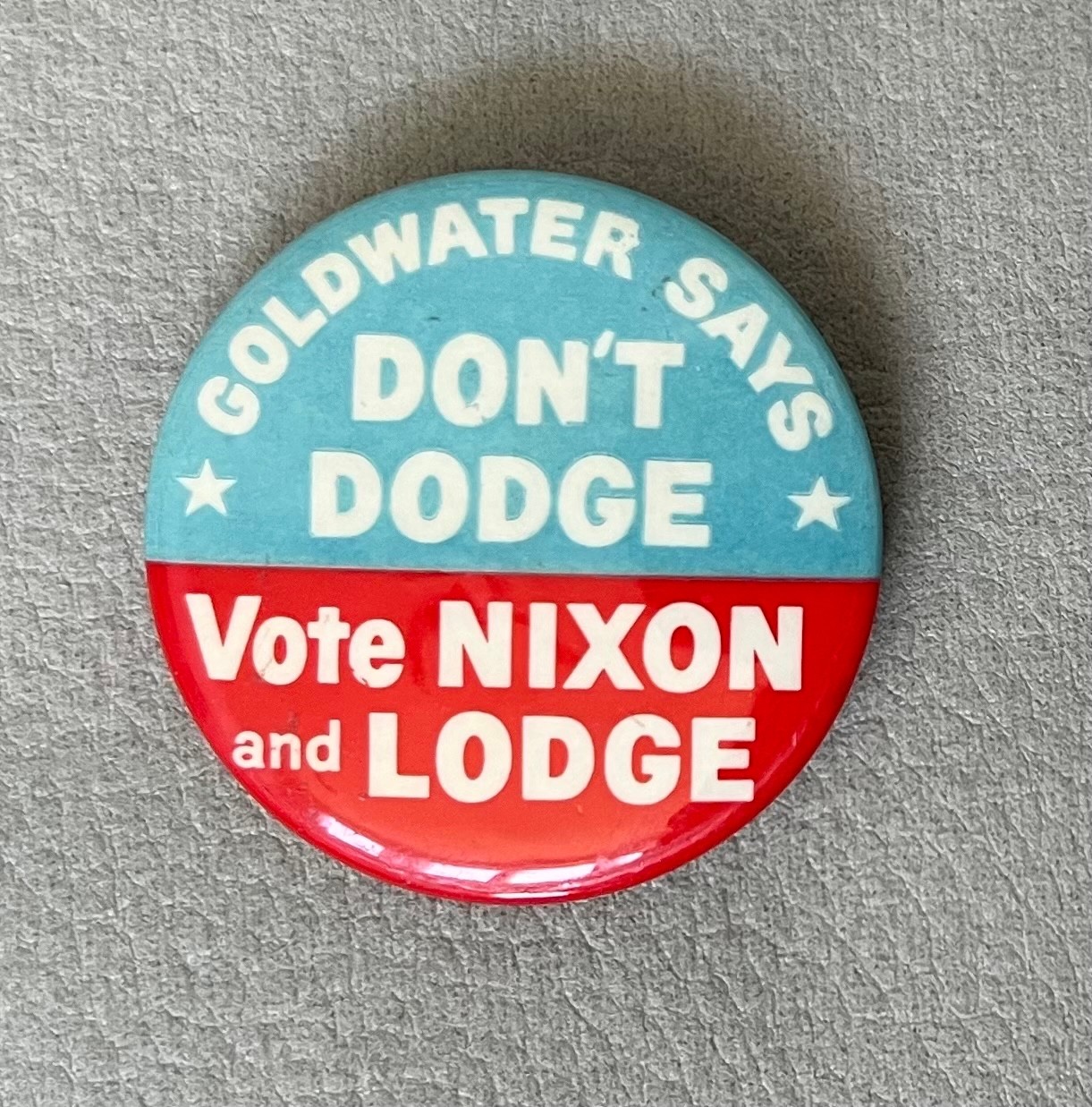 Uncommon Goldwater endorsement of Nixon/Lodge 1 3/4″ cello