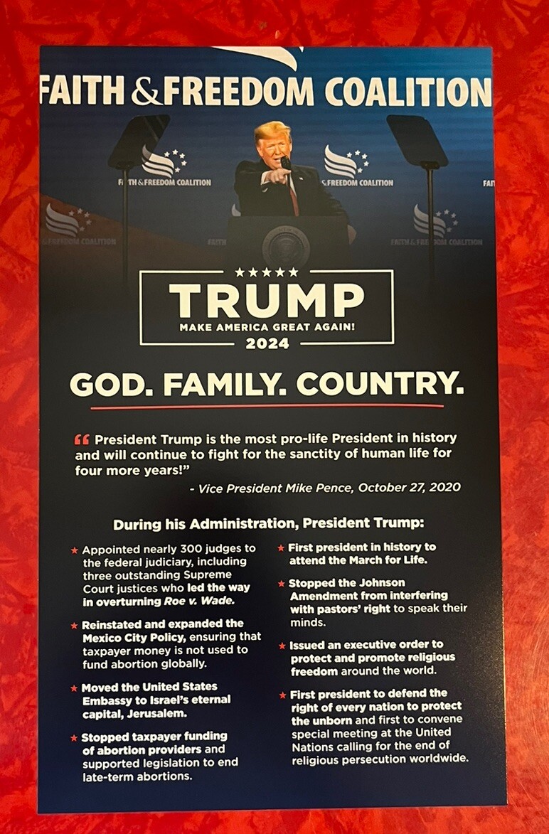 2024 DONALD TRUMP FOR PRESIDENT “GOD, FAMILY, COUNTRY” CAMPAIGN PAMPHLET