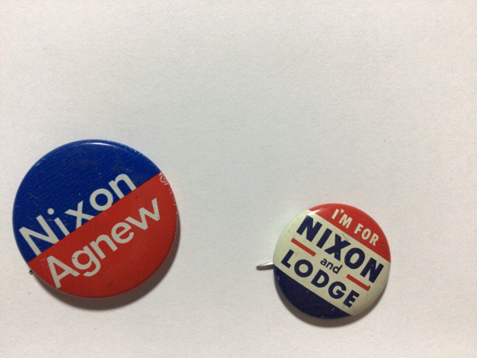 Two Richard Nixon 1960 1964 campaign pin button political Agnew. Lodge.
