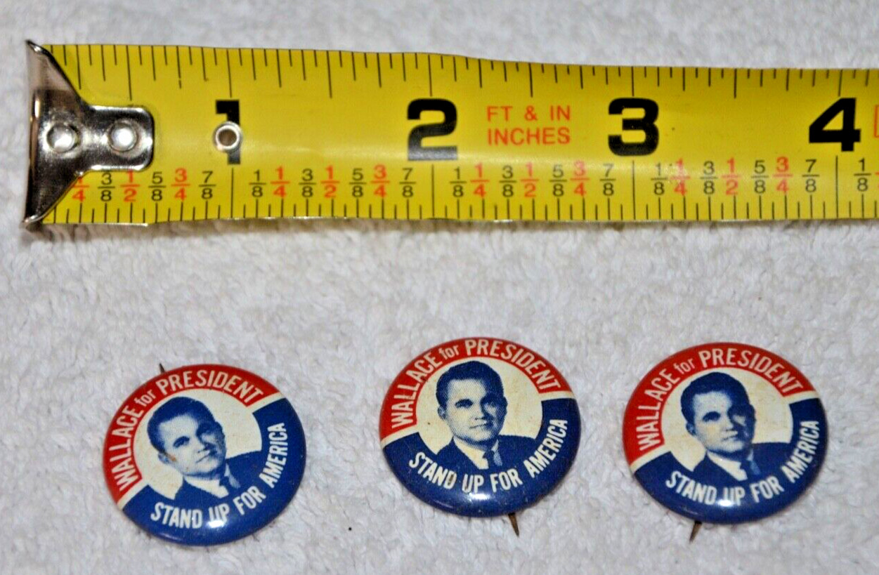 Lot Of 3 Vintage Metal/Tin “Wallace For President” Pins George Wallace America