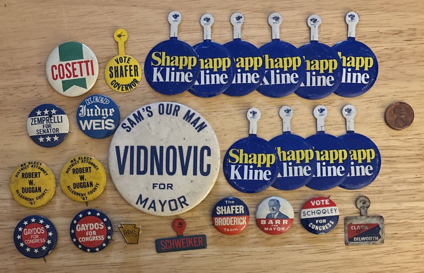 Lot of 25 political buttons/tabs Local/State Pennsylvania