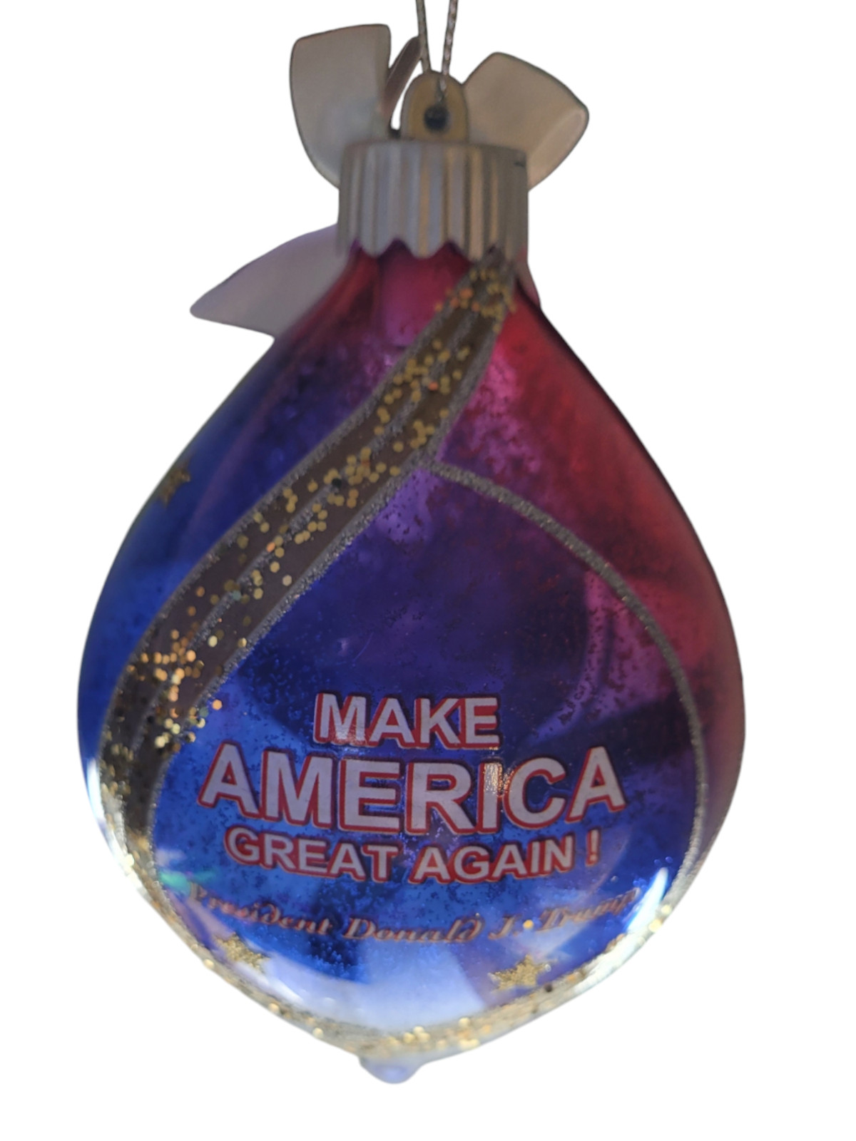 Trump X-Mas Ornament New w/ COA – Make America Great Again Luminary Glass RARE