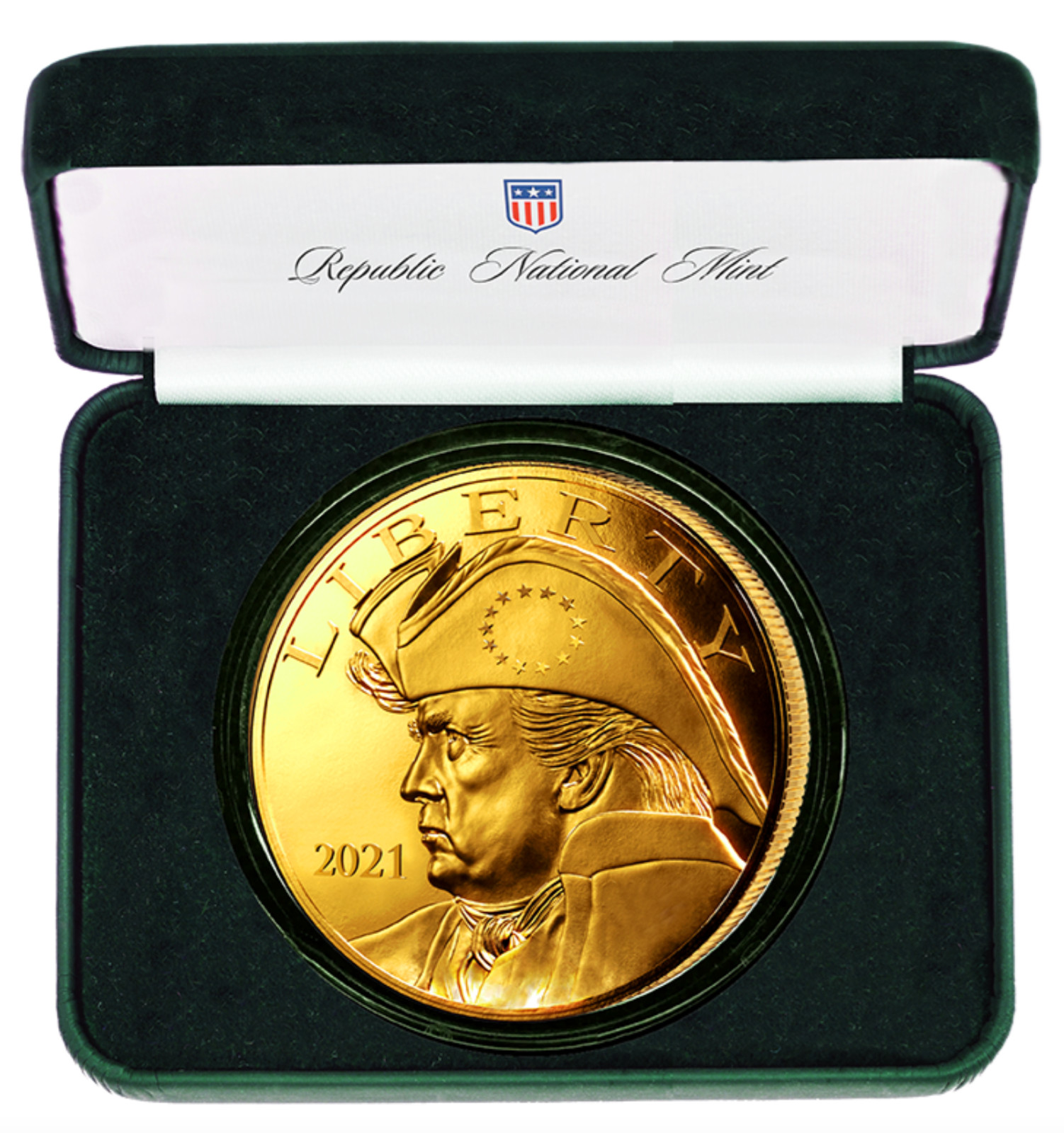 2021 Trump Patriot Gold MAGA Coin – Standing Liberty In Velvet Gift Box