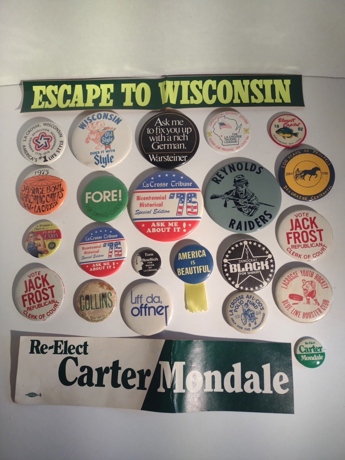 vintage campaign pinbacks buttons pins. La crosse WI and local area. Political.