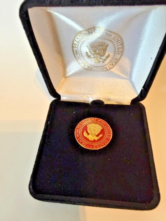 President Donald J Trump 7/8″ Brass Red Lapel Pin with Presidential Seal