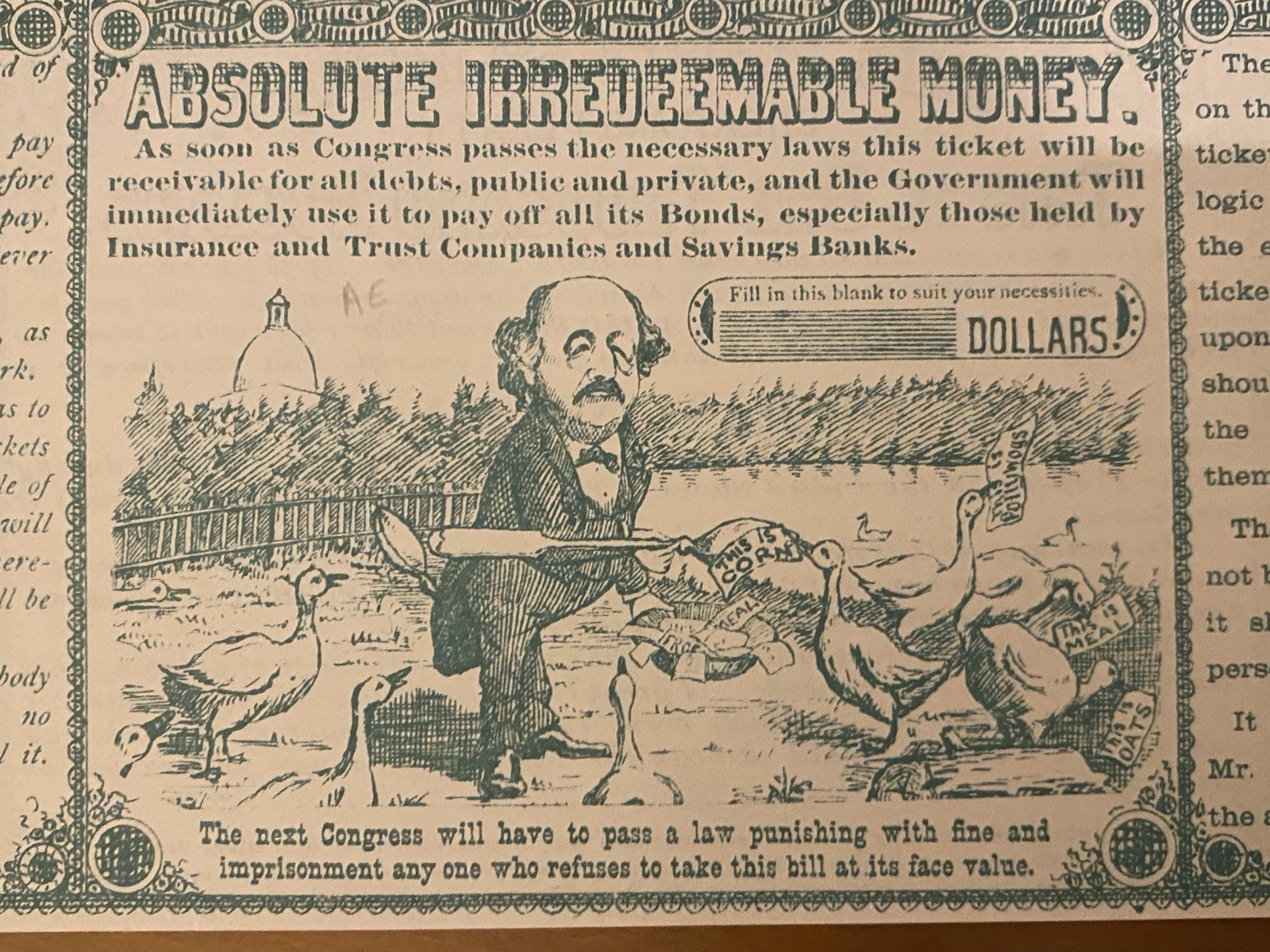 1878 Anti- Ben Butler for Governor Satirical Money, Greenback Party