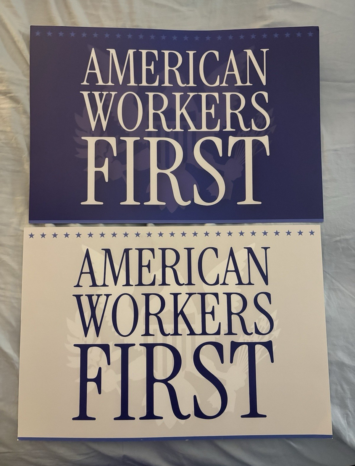 2 American Workers First Trump Rally Signs Placard- Pennsylvania Workers Rally