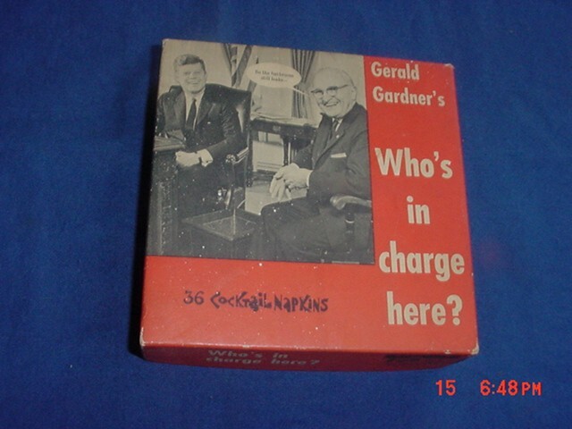 1962 WHOS IN CHARGE HERE? POLITICAL SATIRE COCKTAIL NAPKINS JFK NIXON CASTRO ETC