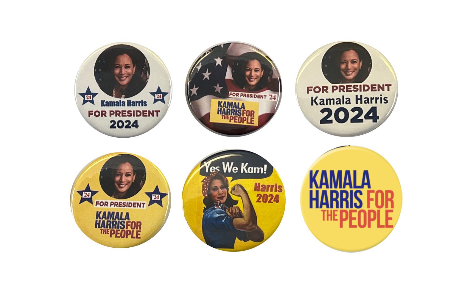 Kamala Harris for President Campaign Pins (2024) – 6-pack (2.25 inches)