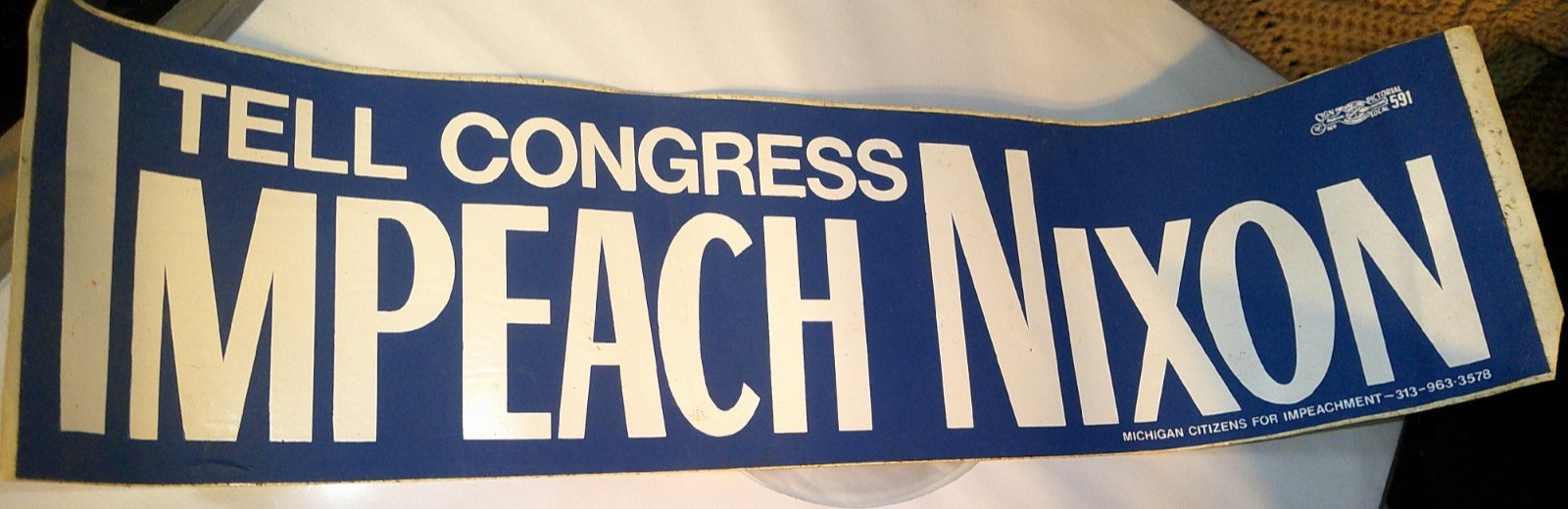 1974 RICHARD NIXON Tell Congress Impeach Nixon 14″ Wide Bumper Sticker Michigan