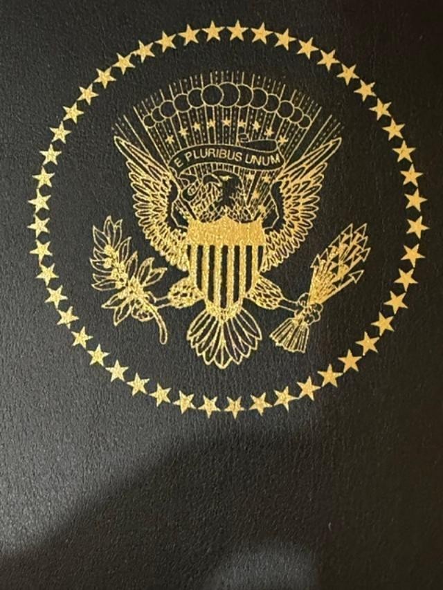 Donald J. Trump Signed Letter Box in Navy Blue Leather with Presidential Seal